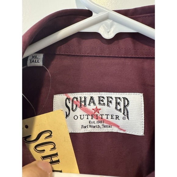 Schaefer Outfitter Western Shirt XL Tall Snap Front Burgundy Pearl Snaps - Picture 2 of 5